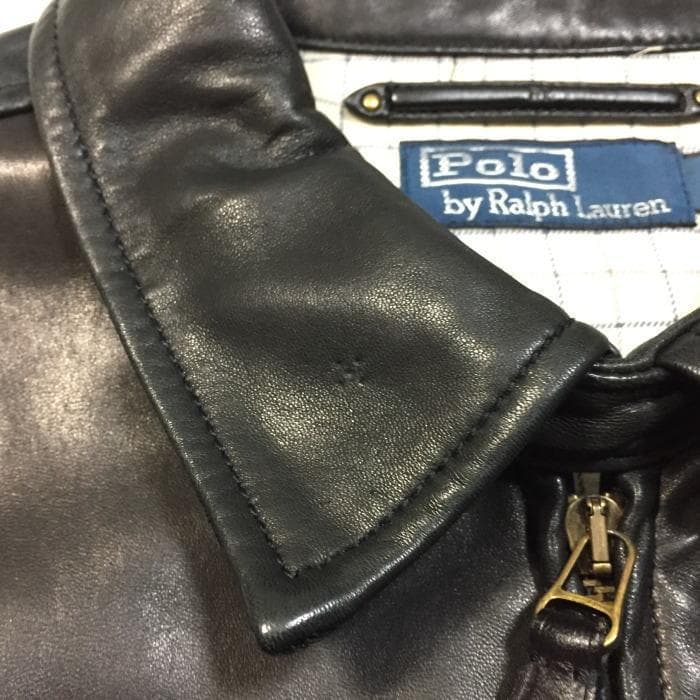 極上 国内正規 Ｌ ポロ ラルフローレン 黒 ラムレザージャケット シープレザー