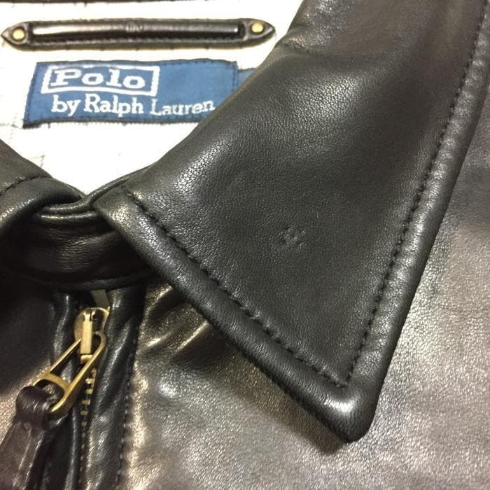 極上 国内正規 Ｌ ポロ ラルフローレン 黒 ラムレザージャケット シープレザー