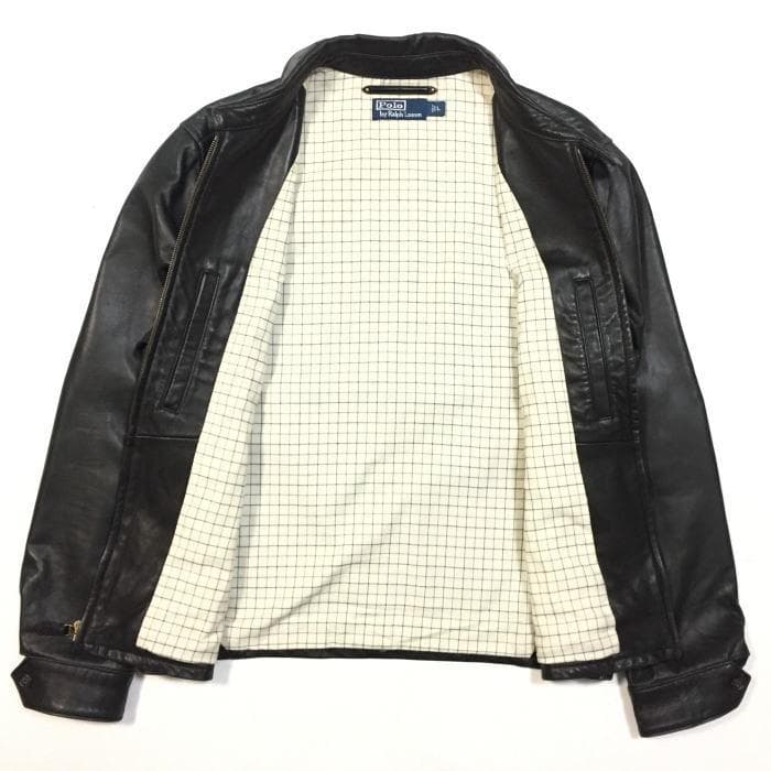 極上 国内正規 Ｌ ポロ ラルフローレン 黒 ラムレザージャケット シープレザー