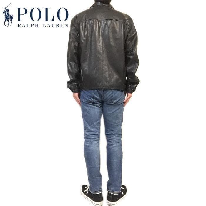 極上 国内正規 Ｌ ポロ ラルフローレン 黒 ラムレザージャケット シープレザー