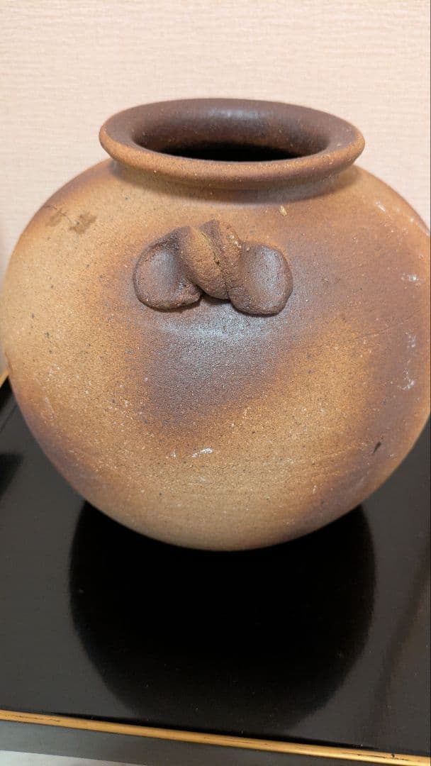 お正月　信楽焼　お花柄　和風洋風のリビング陶器花器物入れ