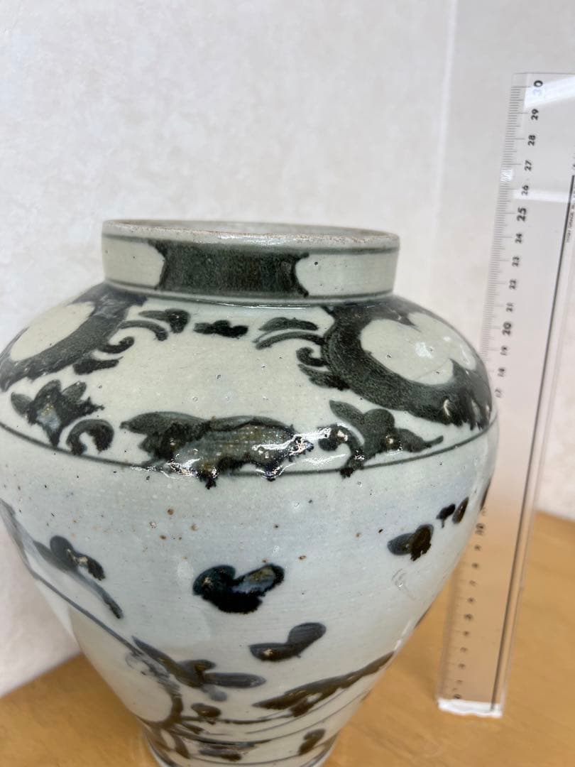 朝鮮李朝高麗青花りんご紋壷　古美術　唐物コレクション韓国骨董アンティーク江戸青磁