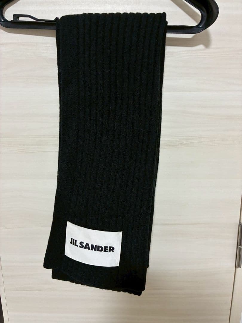 JIL SANDER ブラック リブ編みマフラー