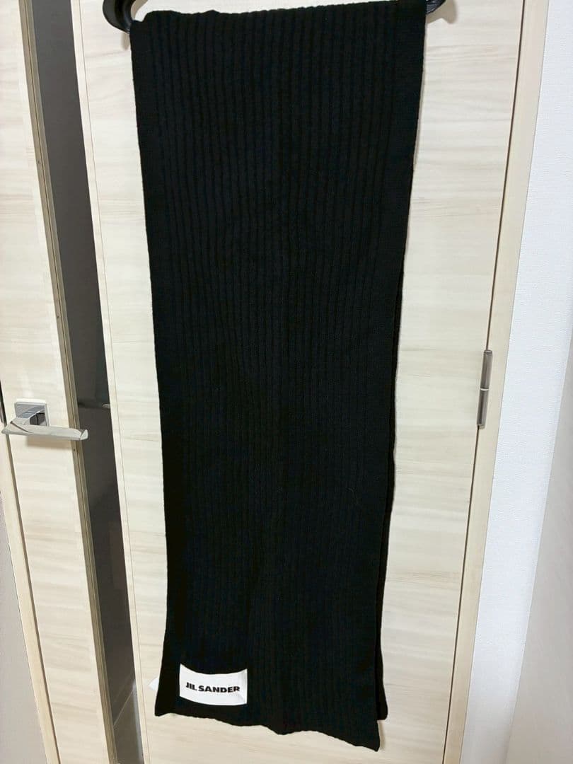 JIL SANDER ブラック リブ編みマフラー