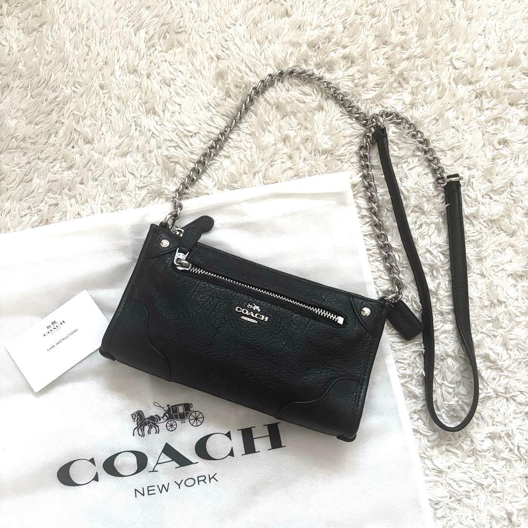 美品✨ コーチ ショルダーバッグ チェーン レザー ブラック ミニ クラッチ