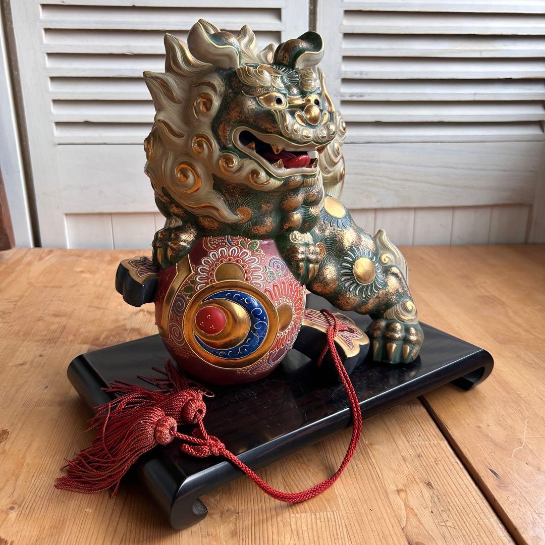 九谷焼　狛犬　獅子　打出の小槌　金運　魔除け　風水　台座付き　希少カラー　縁起物