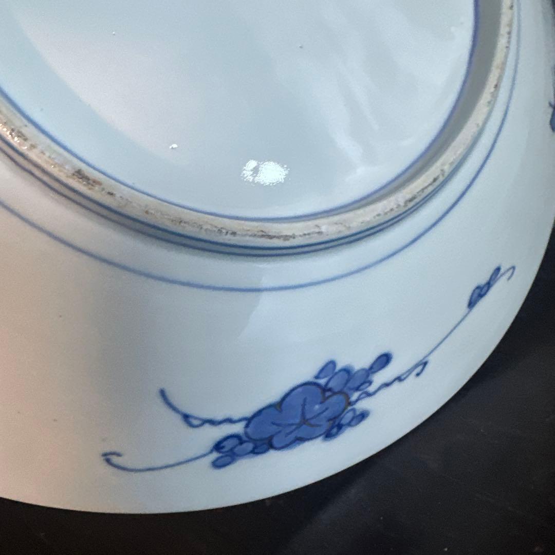 お値下げ❣️ヴィンテージ　大皿　青　　　白い鶴と花の陶器皿