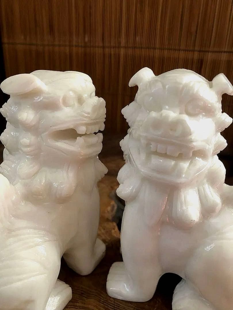 中国美術 獅子 古白玉 彫刻 一対