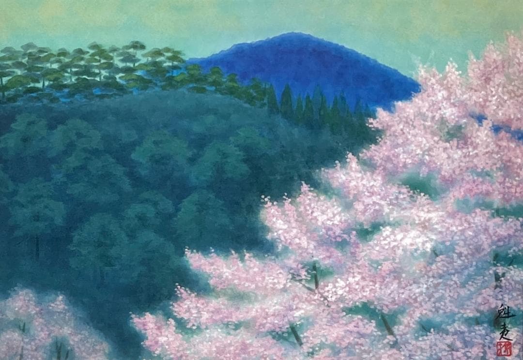 【新品】東山魁夷 『花薫る』複製画 　ポスター額付　日本画 風景画