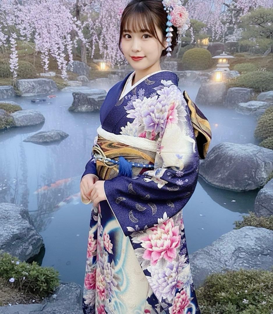 未使用品に近い　振袖セット　牡丹　豪華　金彩　金刺繍　振袖フルセットお探しの方！