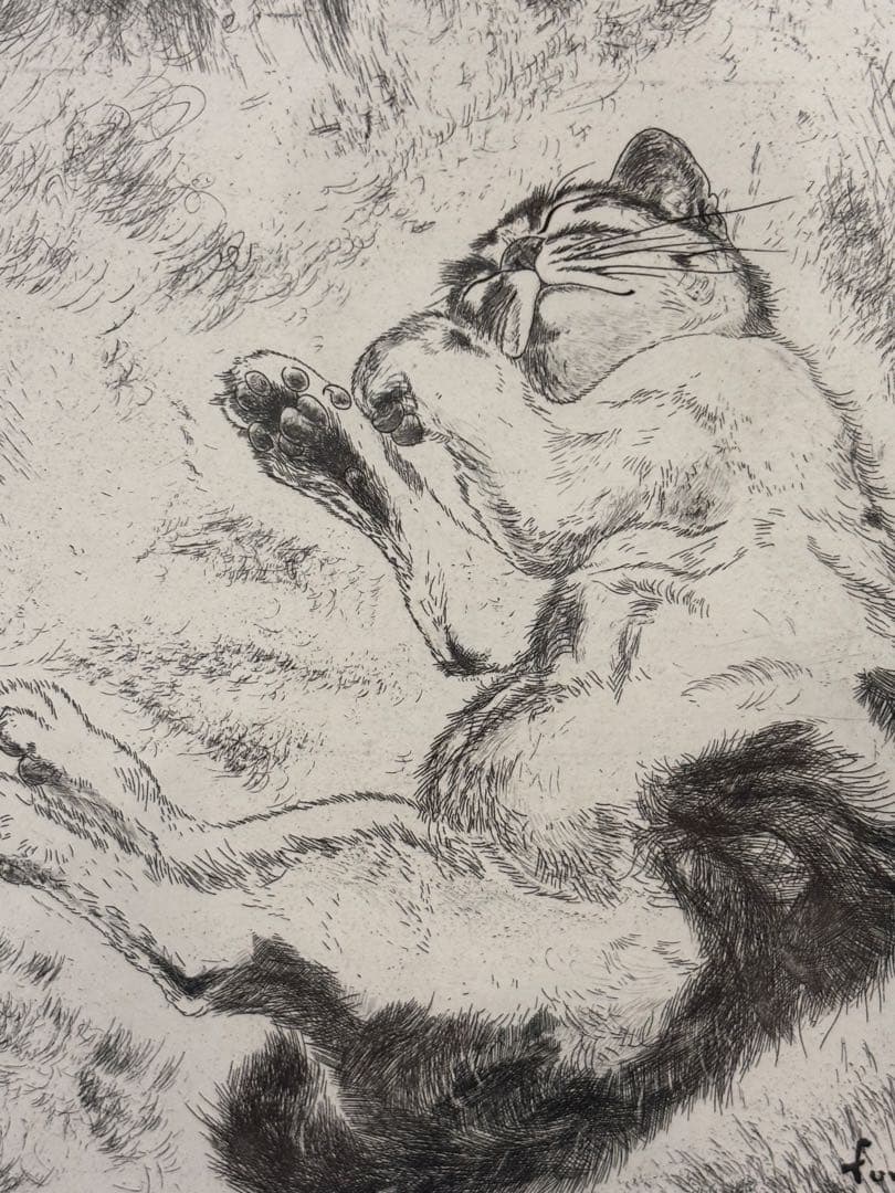 藤田嗣治　猫　額　銅版画　エッチング　シャーマンコレクション
