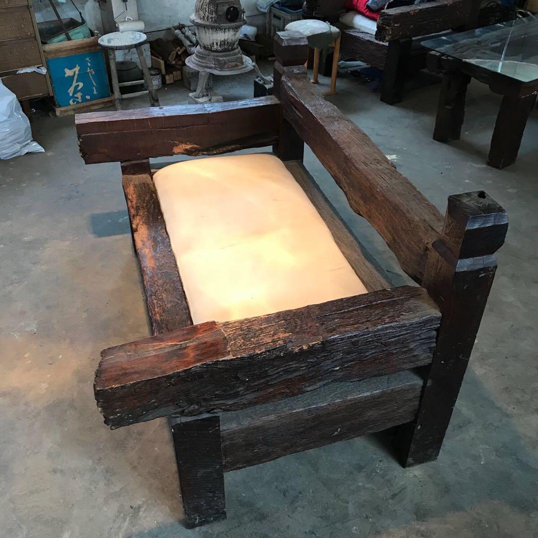 o*様 珍品 線路の枕木で作られた2人掛けソファー 重量木 天然木 アンティーク