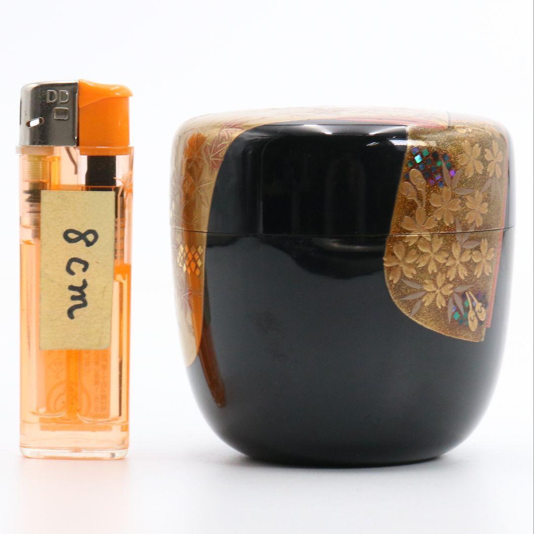 昇山作 誰が袖蒔絵 大棗 銀溜塗 螺鈿 茶道具 共箱　UM694　N5