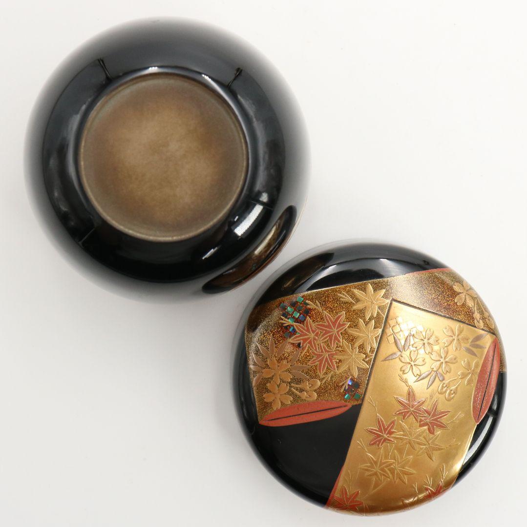 昇山作 誰が袖蒔絵 大棗 銀溜塗 螺鈿 茶道具 共箱　UM694　N5