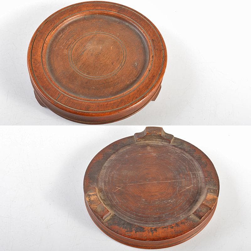 中国　耀州窯青磁　貼神獣面文瓶　唐木台付　在銘　M　R5981