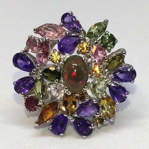 エ*君様 天然ブラックオパール アメジスト サファイア トルマリン リング s9