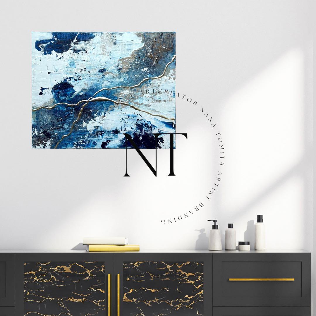 アート　絵画　インテリア　抽象画　テクスチャー　ホテル　青　海　ブルー　ギフト