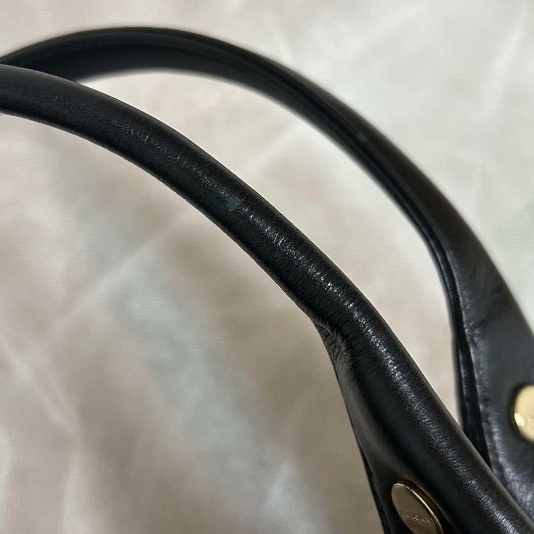 【極美品/保存袋付】ブルガリ チャンドラ ハンドバッグ レザー サークルロゴ 黒