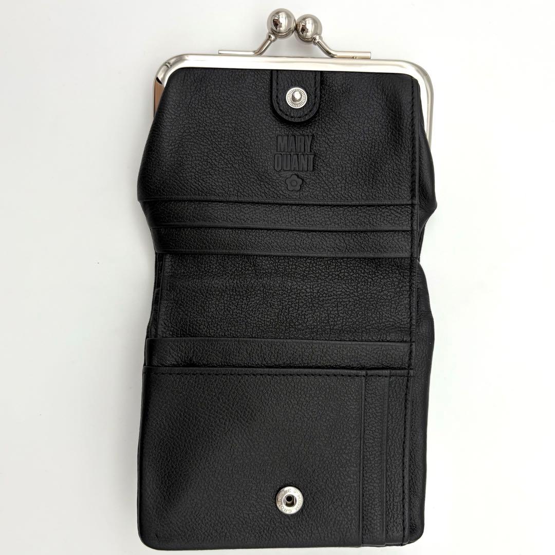極美品　MARY QUANT ブラックレザーがま口財布