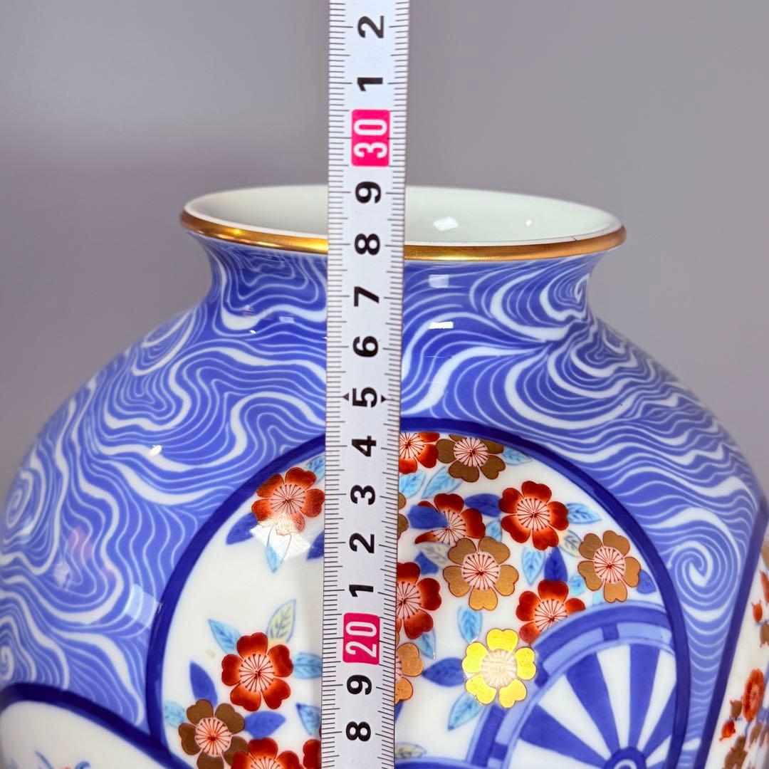 オールド香蘭社　香蘭社謹製　色絵丸文様花瓶　高さ27.3㎝　金彩　桜　梅　牡丹