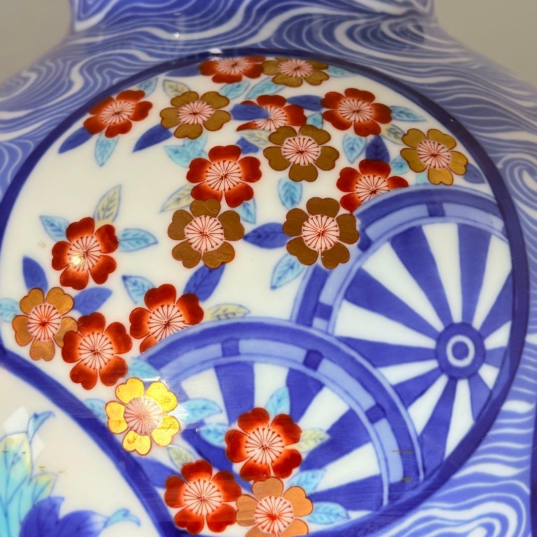 オールド香蘭社　香蘭社謹製　色絵丸文様花瓶　高さ27.3㎝　金彩　桜　梅　牡丹