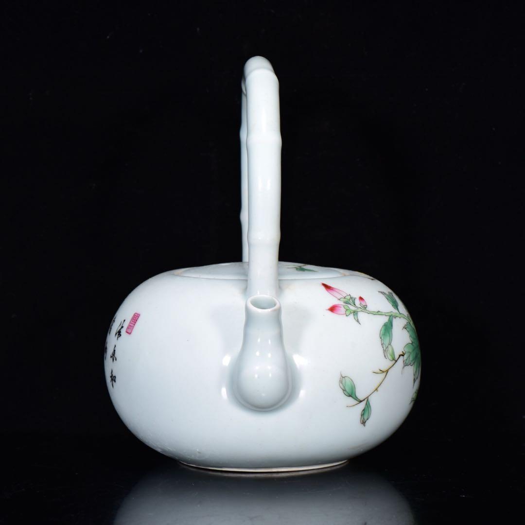 旧蔵　文房具　茶道具　清 雍正御製 粉彩花鳥文 提壺　陶器急須　縁起物　飾り