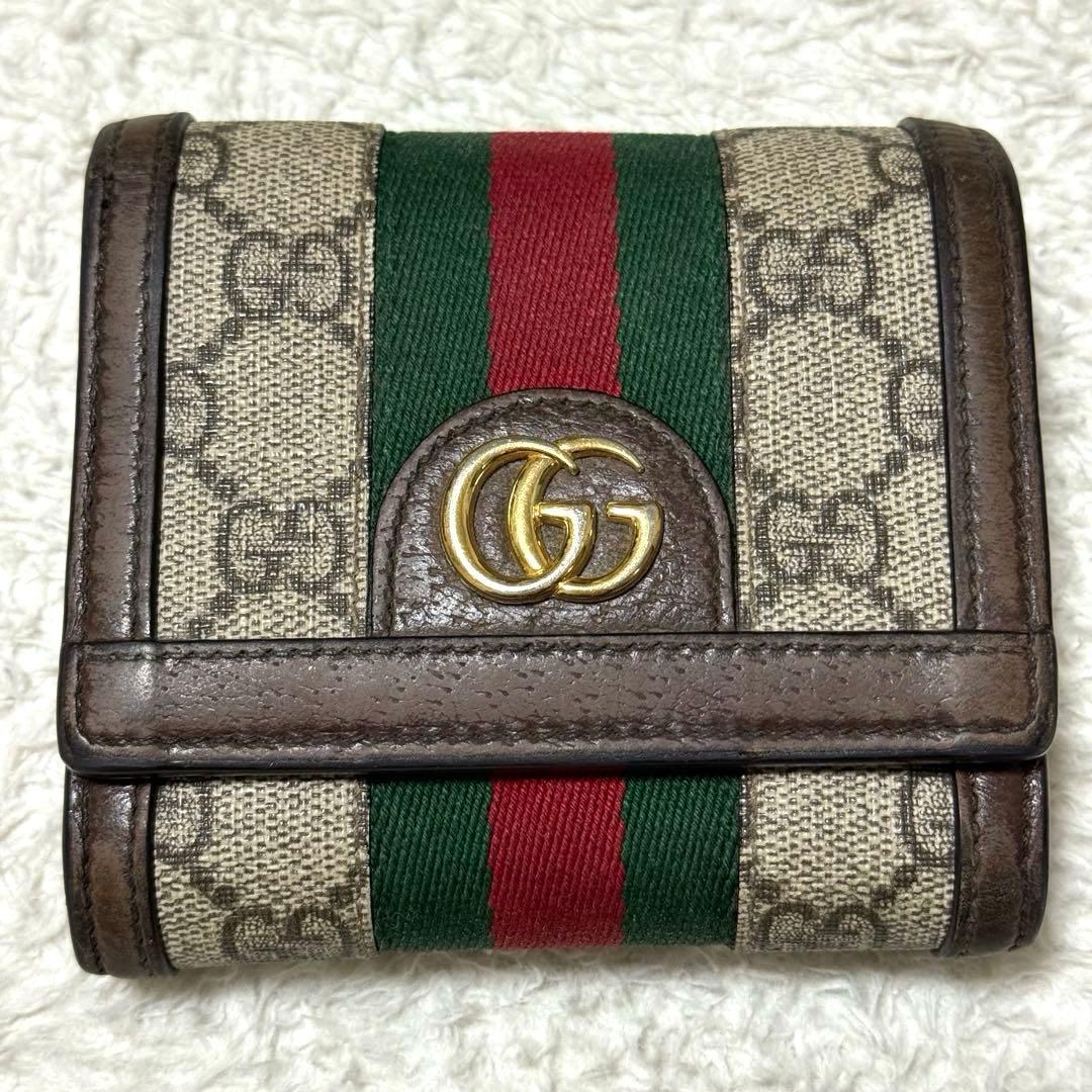 【美品】 GUCCI オフィディア シェリーライン GGスプリーム 二つ折り財布