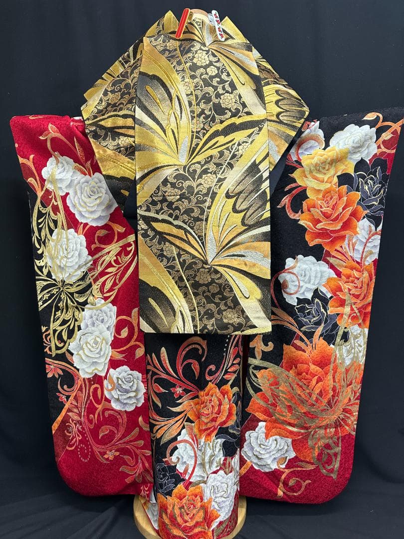 赤黒金 薔薇ゴールド小悪魔ageha系振袖フルセット