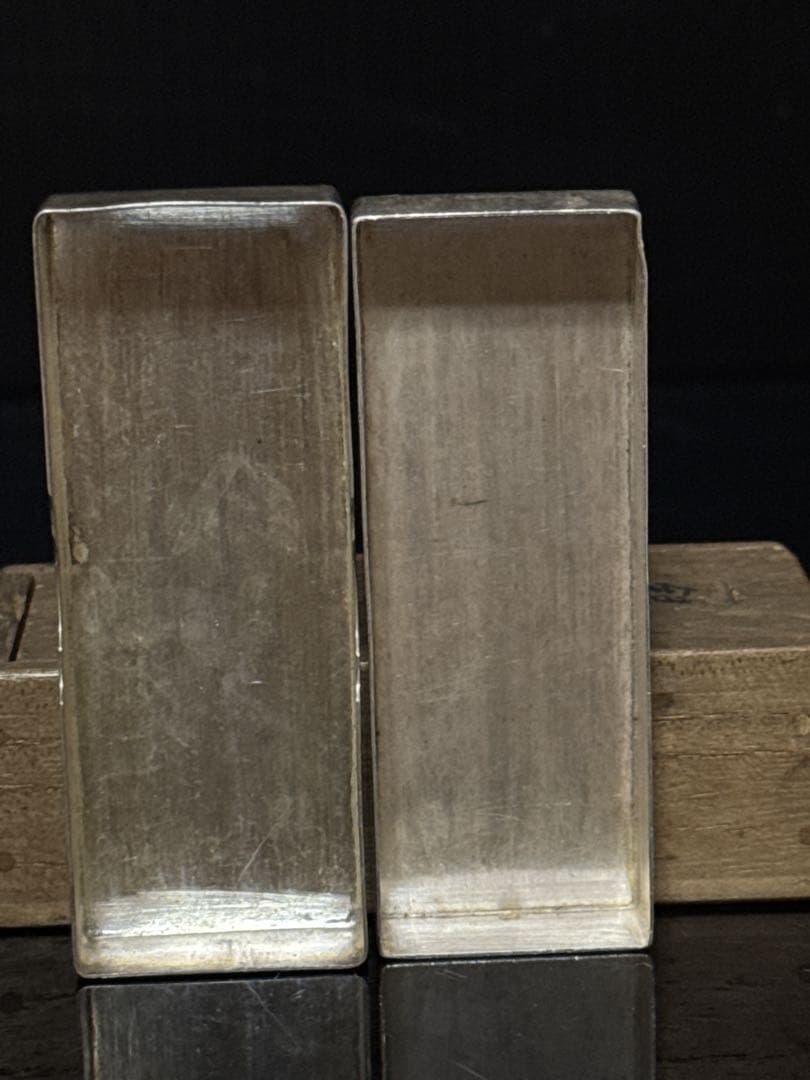 名人 山口 丹金 造 純銀 松図彫金 小箱 御楊枝入 桐共箱 茶道具