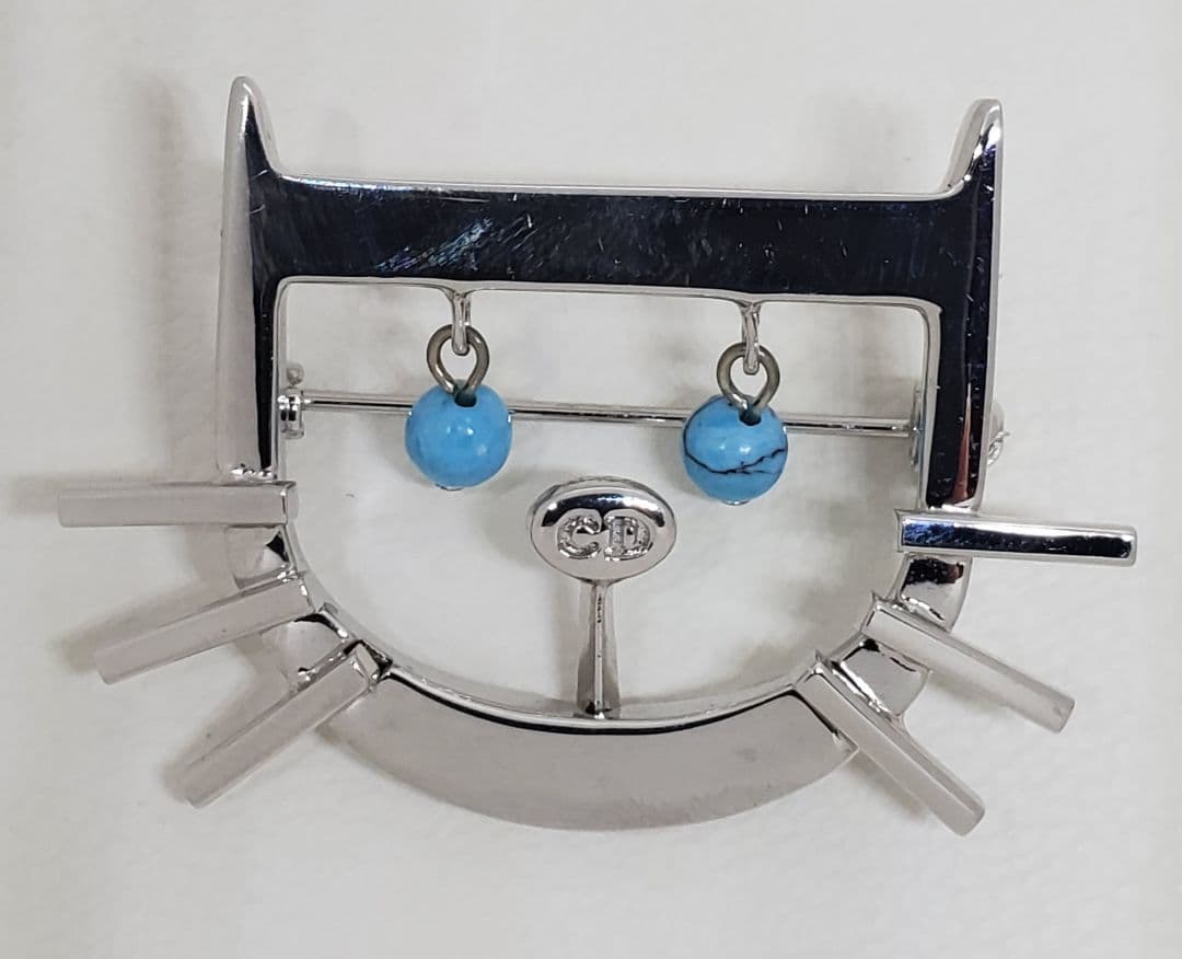 Christian Dior　ディオール　Dキャット　ターコイズ　ブローチ