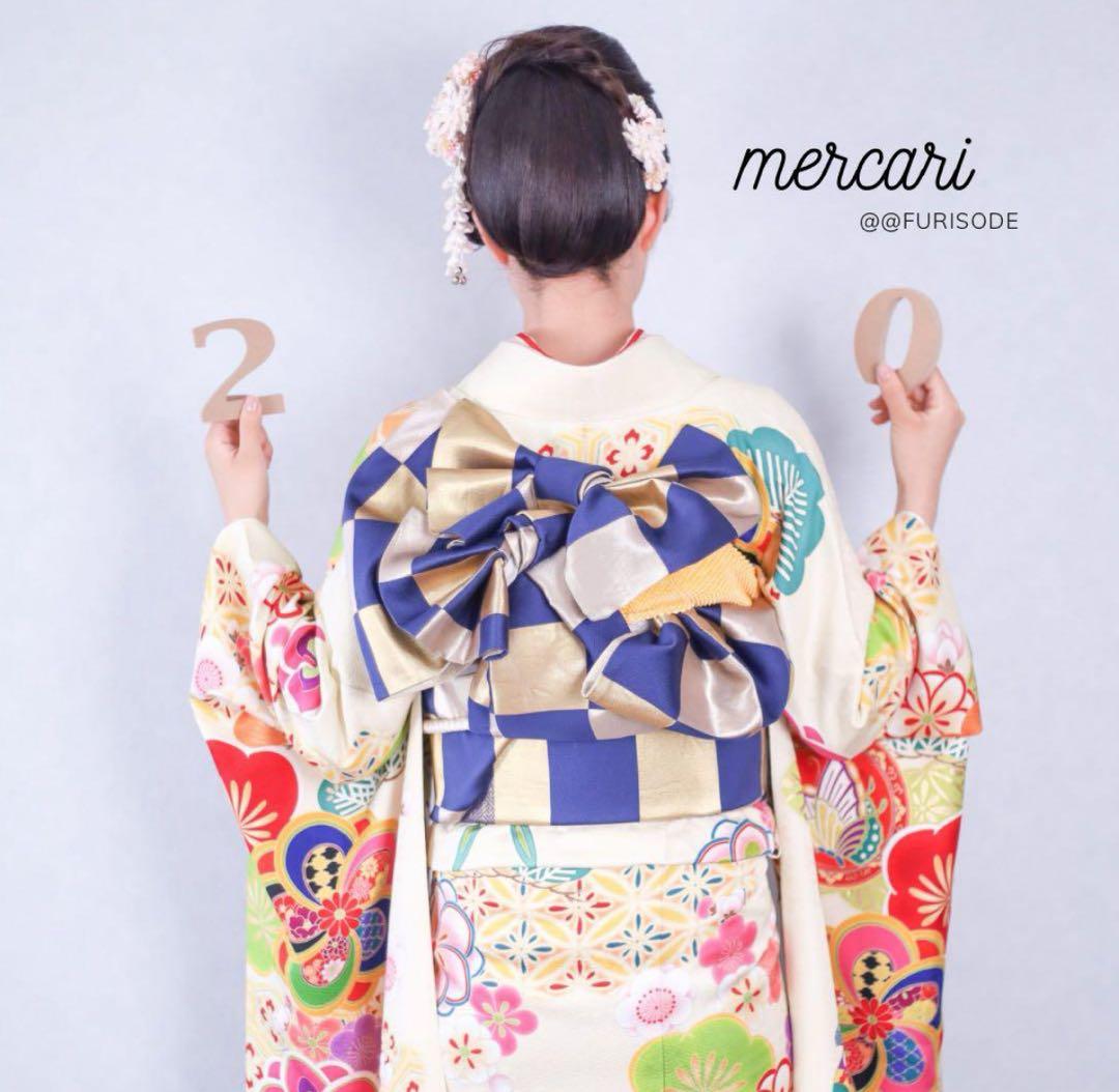 松竹梅　クリーム　振袖　成人式　フルセット