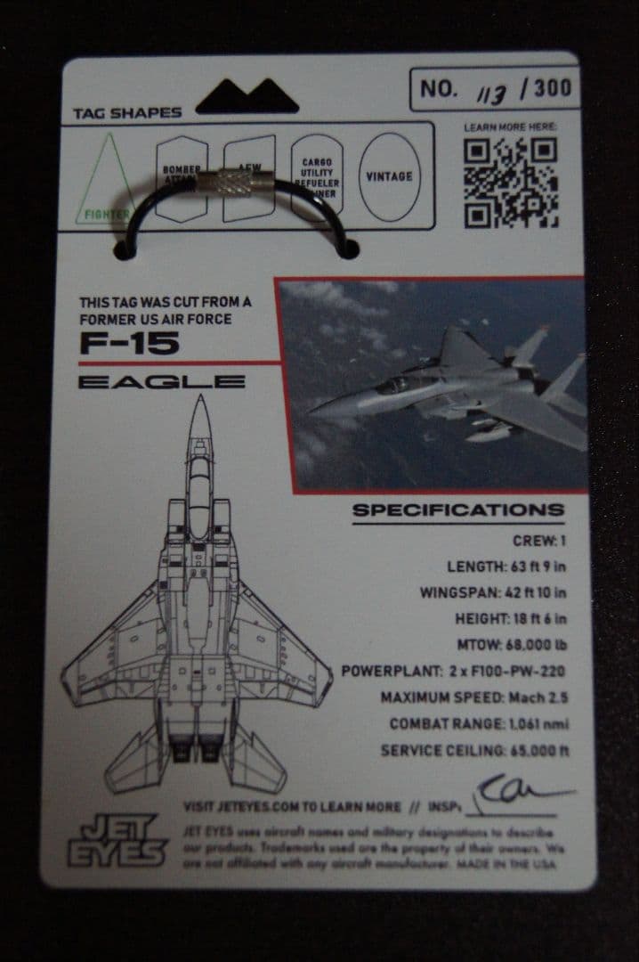 米空軍 戦闘機 F-15 イーグル タグ キーホルダー 実機 スキン 胴体