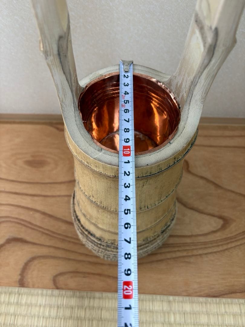 66 お正月セール　美品　根付き　二重切り　二重切　 生け花　竹花入れ　華道具