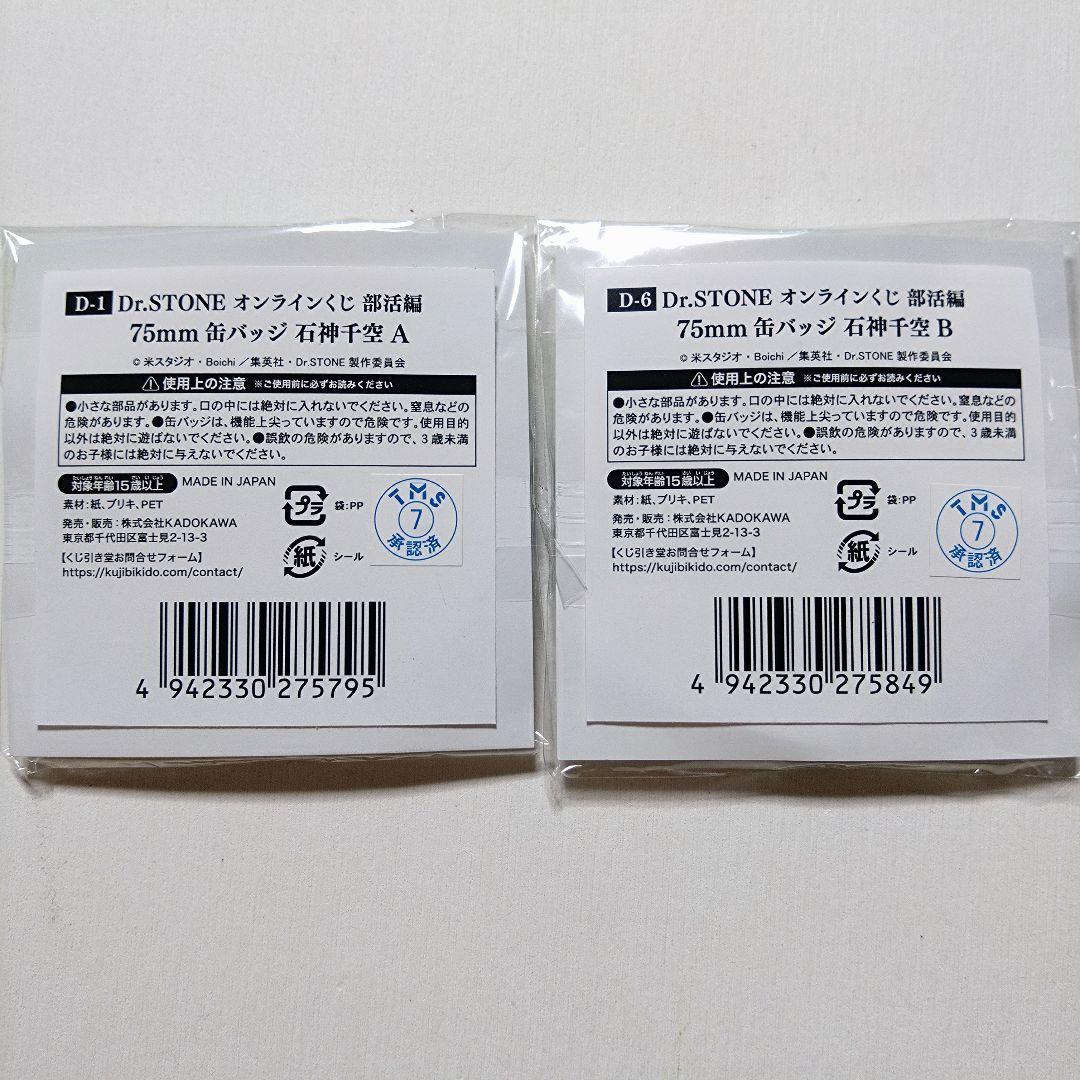 Dr.STONE　石神千空　75mm缶バッジ　部活編　２種類セット