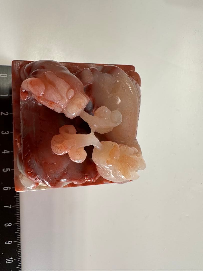 【螭虎献芝】大印面高級ラオス石　手彫り　篆刻　書道　印材　落款　遊印　雅号印箱付