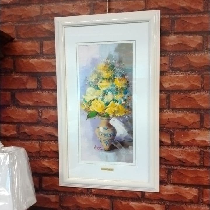 黄色いバラ　薔薇　ローズ　花瓶　油絵