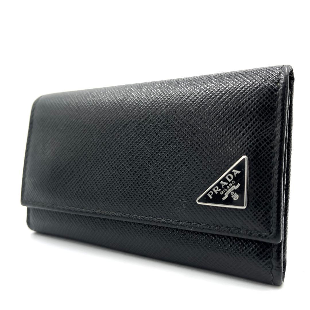 【美品】プラダ 6連 キーケース 三角ロゴ サフィアーノレザー ユニセックス 黒