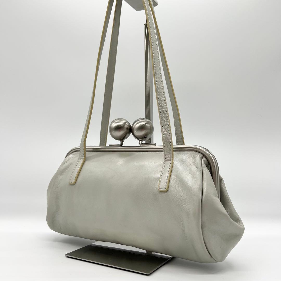 希少カラー✨kawa-kawa　ショルダーバッグ　がま口　レザー　ライトグレー