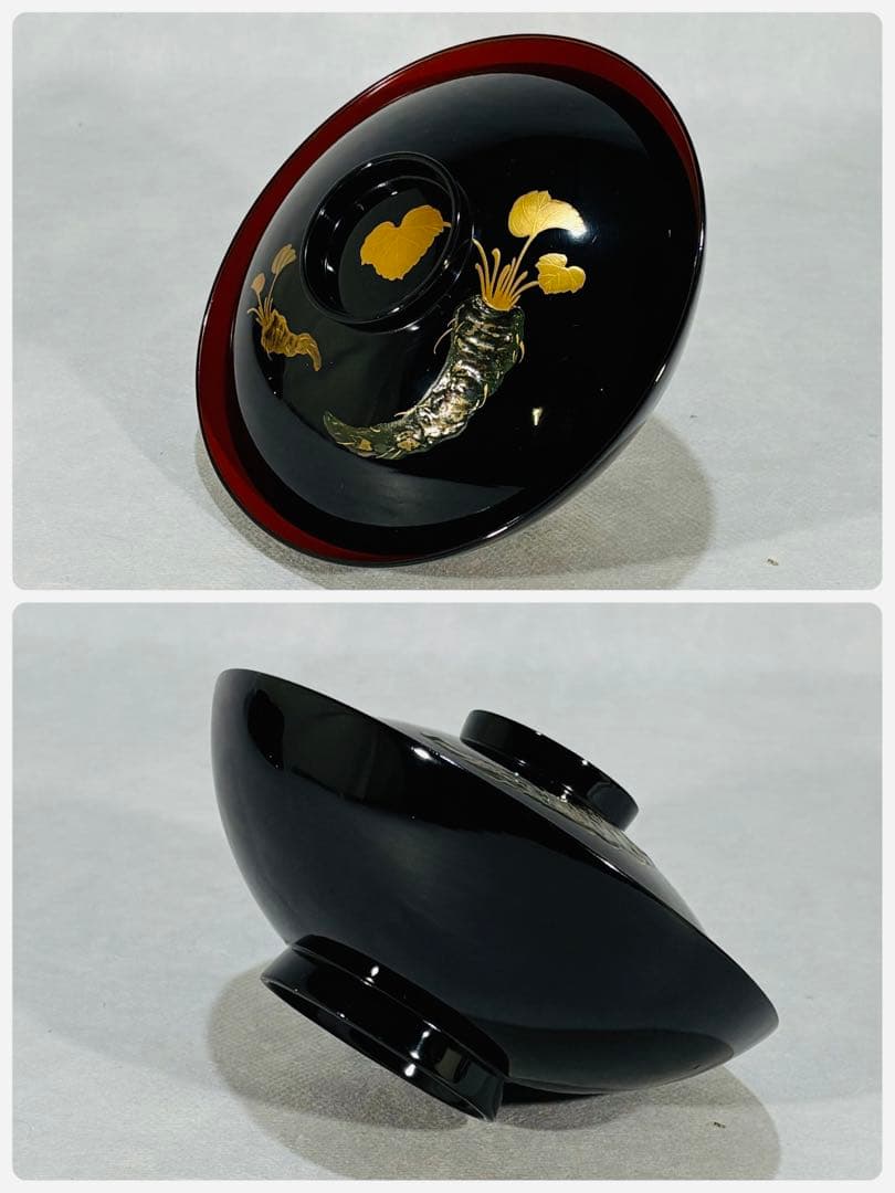 輪島塗　天然木　わさび蒔絵 煮物椀 五客　美品　茶道　懐石　送料込