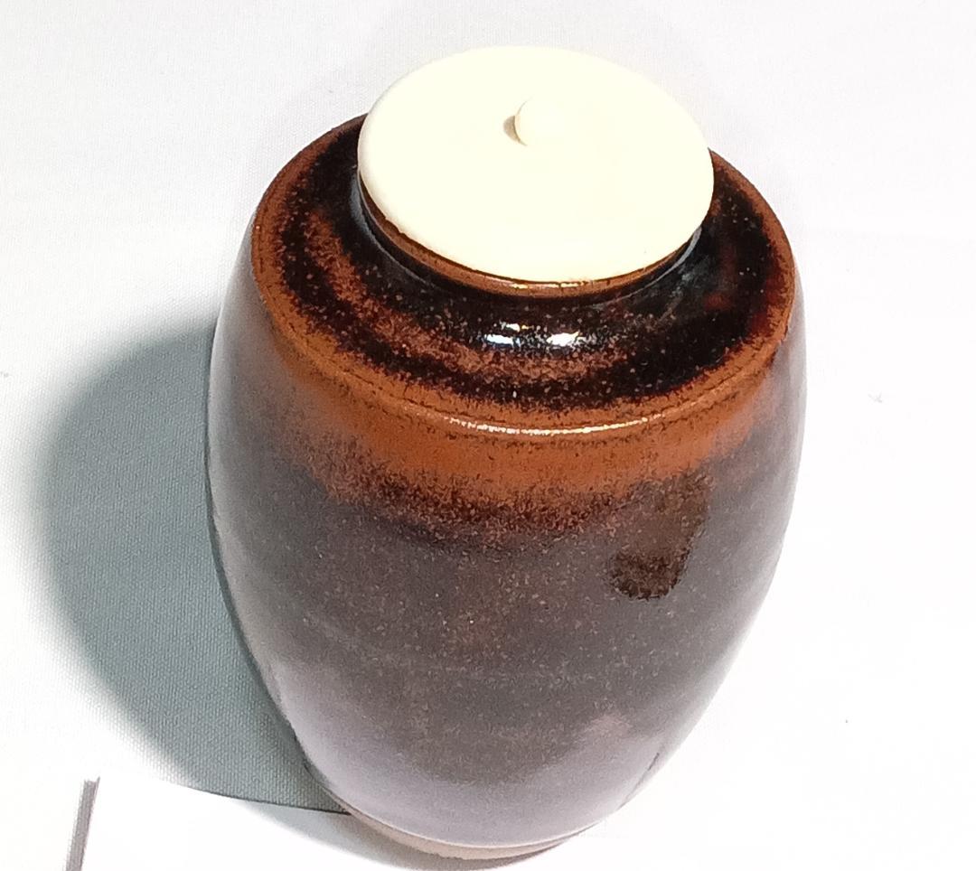 茶道具　橋本喜竜作　瀬戸釉肩衝茶入　二人静金襴仕覆　未使用長期所蔵品　超美品！！