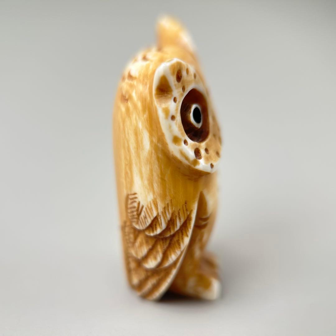 フクロウの置物彫刻極上根付天然素材アンティーク骨董飾り物古美術置物細密細工