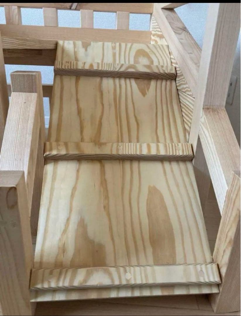 【職人手作り】木製 2階建て ドッグハウス スロープ　無垢材 おしゃれインテリア