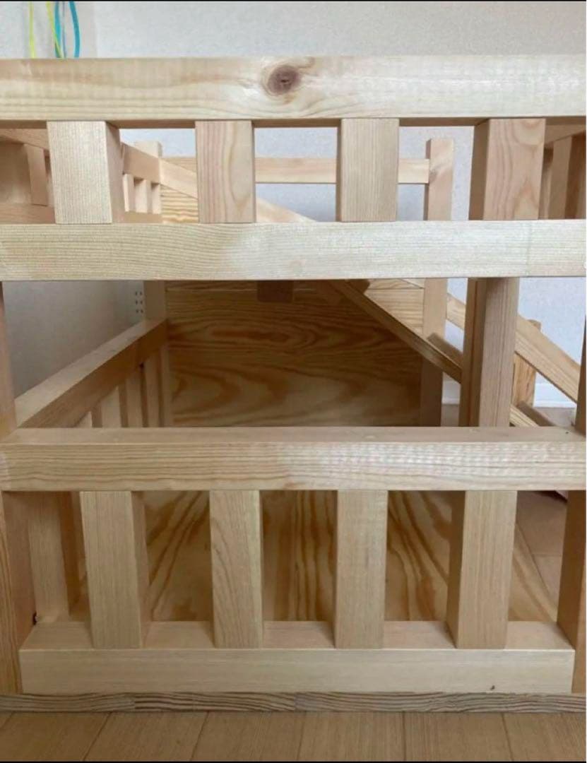 【職人手作り】木製 2階建て ドッグハウス スロープ　無垢材 おしゃれインテリア