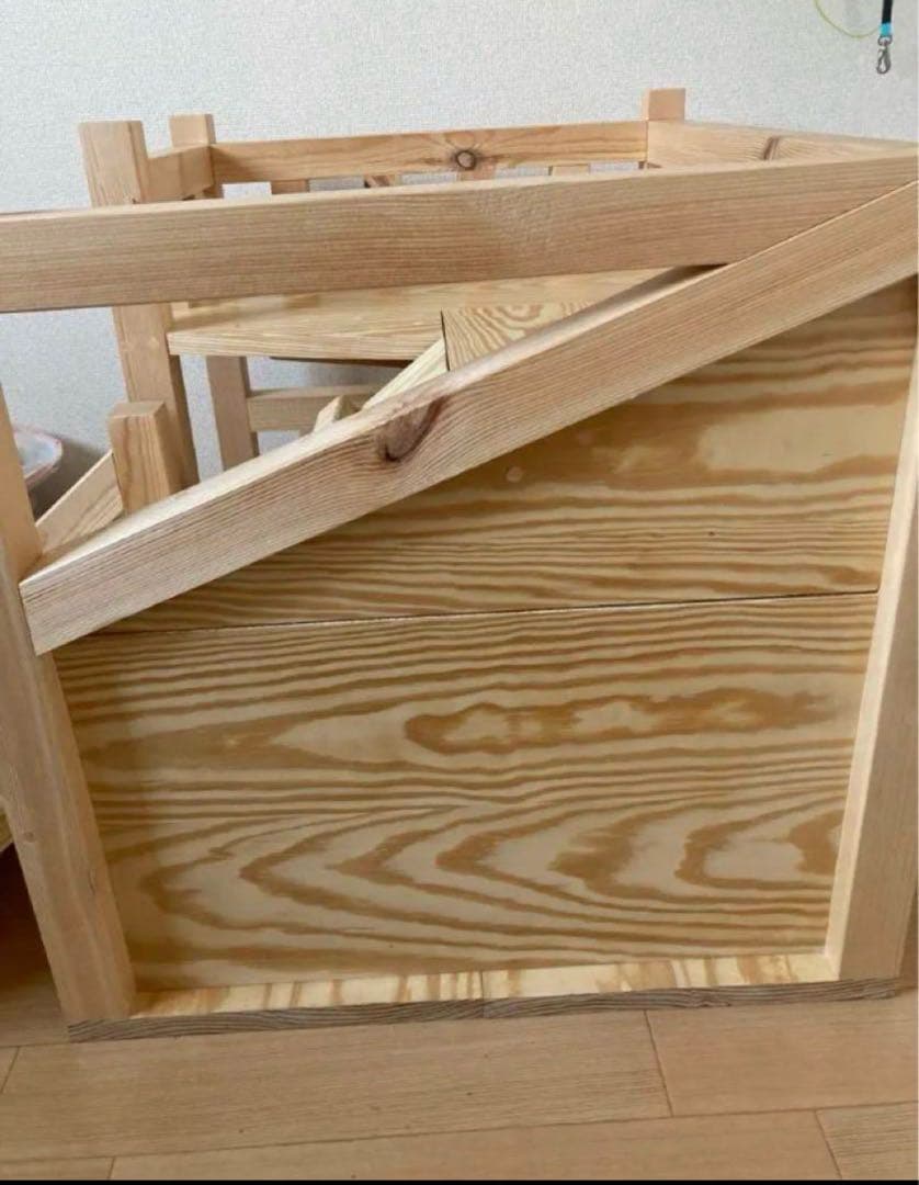 【職人手作り】木製 2階建て ドッグハウス スロープ　無垢材 おしゃれインテリア