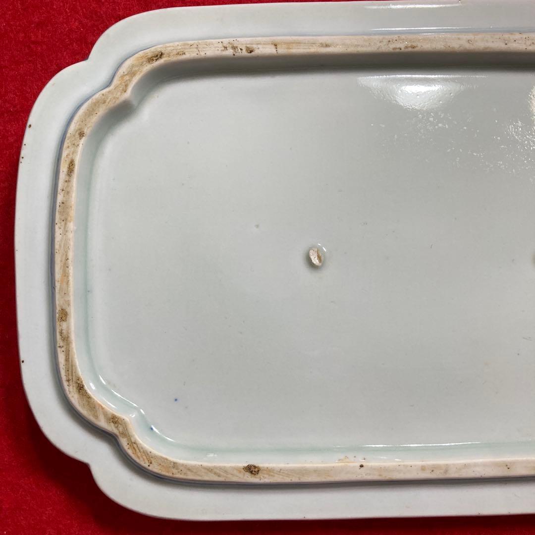 （珍）レトロアンティーク　佐賀　古伊万里焼　白磁色絵　唐草桐紋錦絵角皿