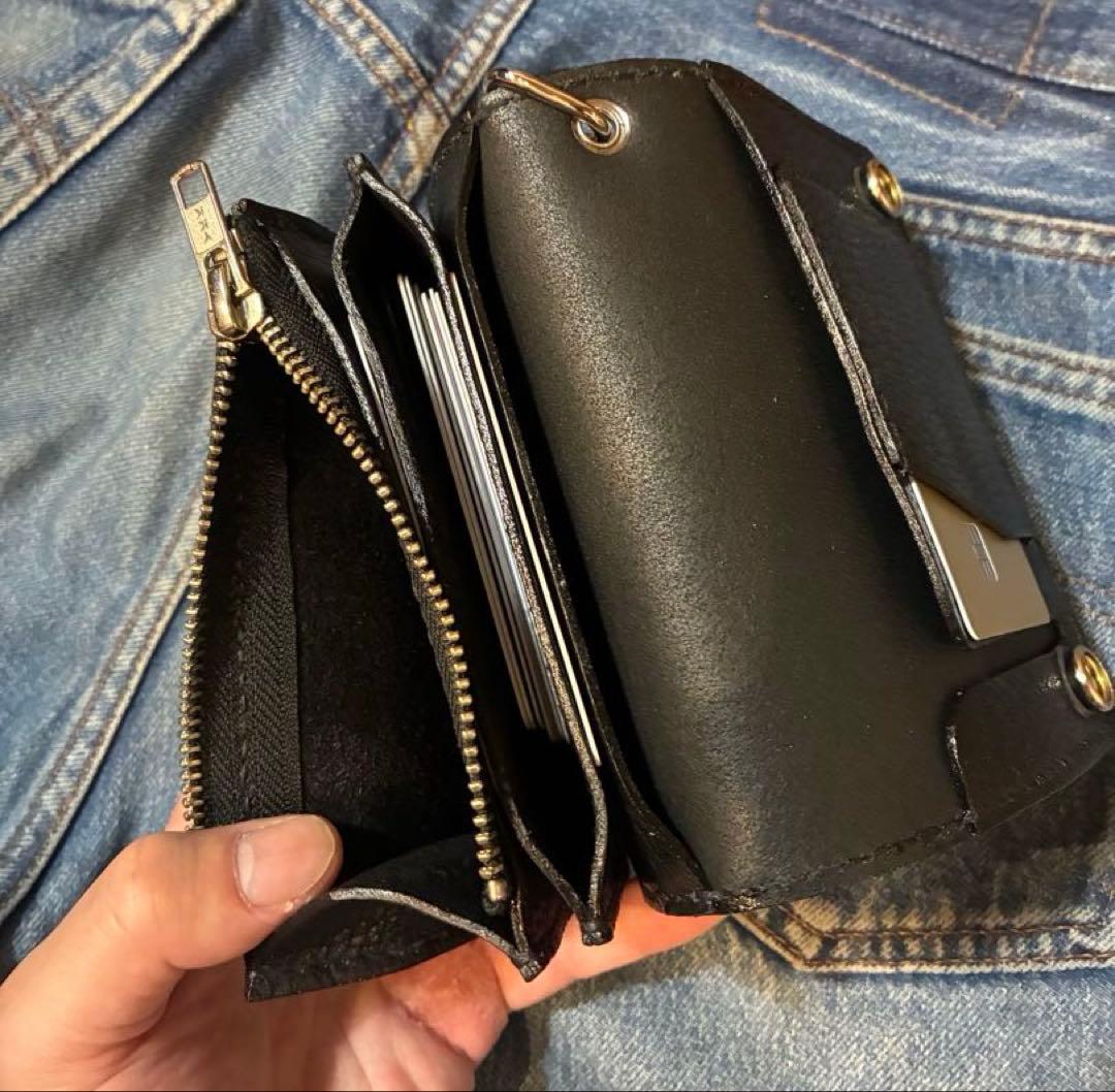 ミドルトラッカーウォレット　シルバー925クロスボール　国産シボ革