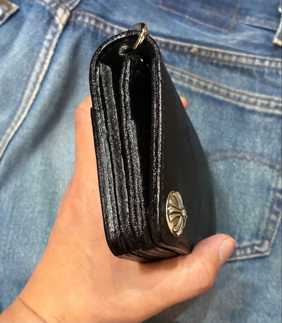 ミドルトラッカーウォレット　シルバー925クロスボール　国産シボ革