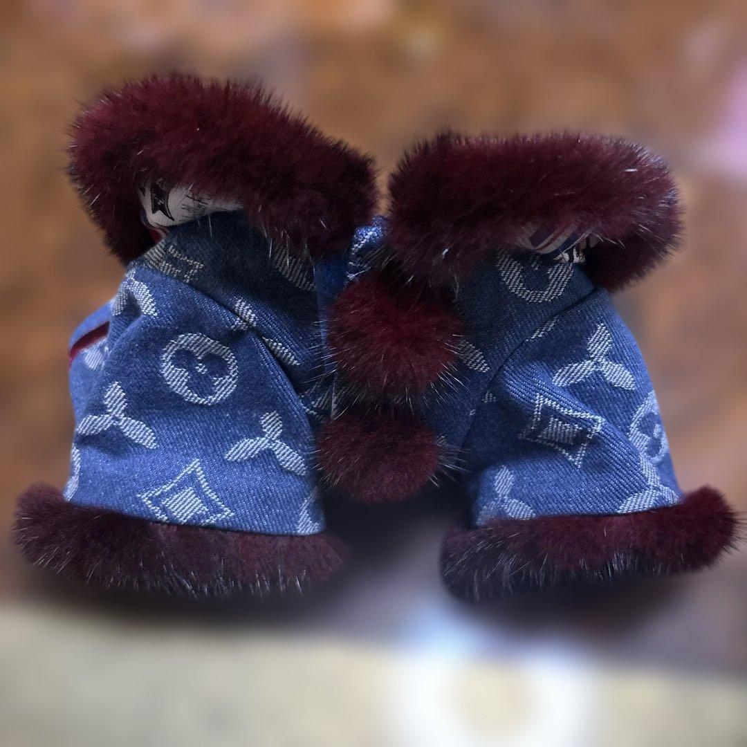 犬服 デニム ミンク付き コート