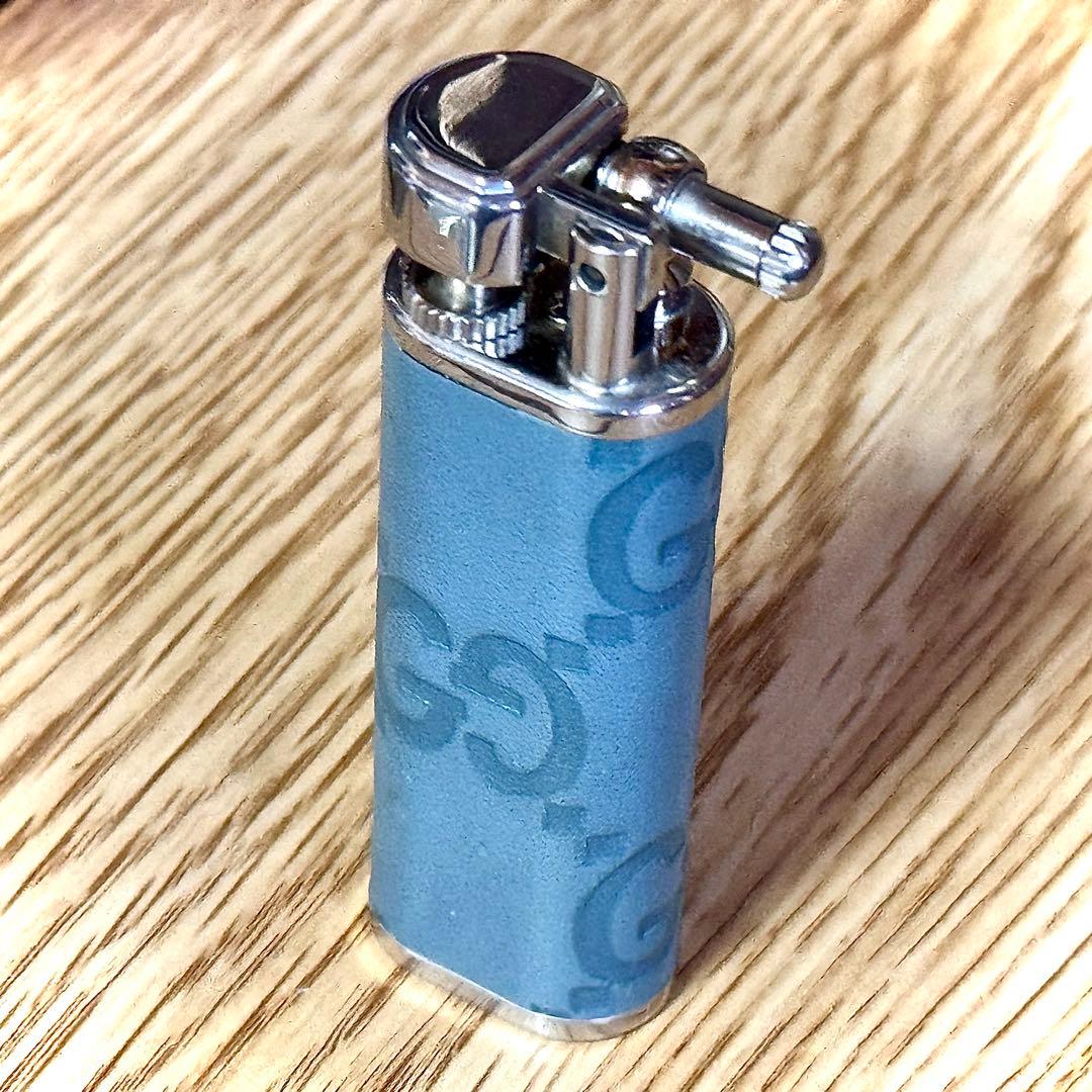 I*i様 GUCCI ／ グッチシマレザー ハンマーヘッドガスライター ブルー