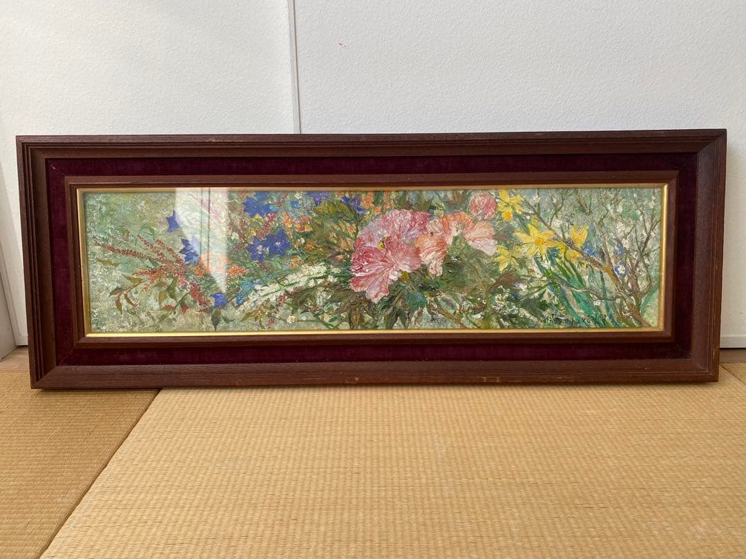 真筆【額装】在銘 出岡実(1929-2001)『 四季 』肉筆 油彩 画 額入り